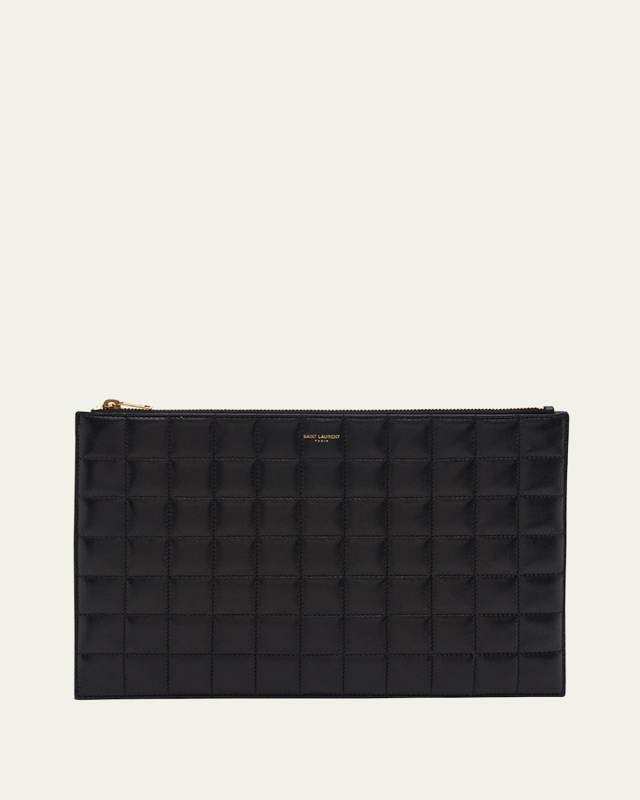 YSL Monogram Tablet Ziptop Pouch in Quilted Smooth Leather